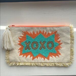 Beaded XOXO Clutch with Tassel NWOT